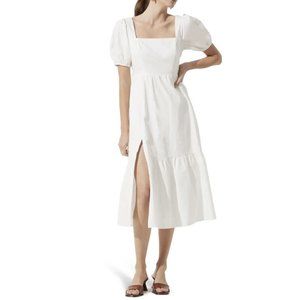 ASTR The Label - Women's Poplin Puff Sleeve Tiered White Midi Dress - XS